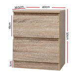 Artiss 2x Bedside Table 2 Drawers - PEPE Oak - Side View