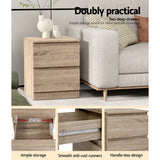 Artiss 2x Bedside Table 2 Drawers - PEPE Oak - Close-Up Angle