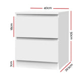 Artiss Bedside Table 2 Drawers - PEPE White - Front View