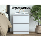 Artiss Bedside Table 2 Drawers - PEPE White - Top-Down View
