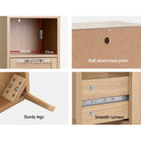 Artiss 3 Chest of Drawers with Shelf - BRIONY Oak - Close-Up Angle