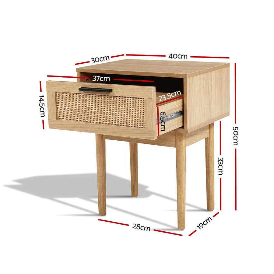 Artiss Bedside Tables Side Table Rattan Drawers Nightstand, image 2