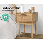 Artiss Bedside Tables Side Table Rattan Drawers Nightstand, image 4
