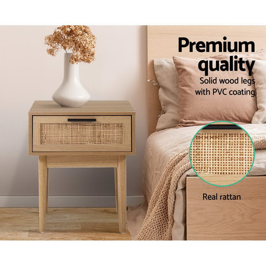 Artiss Bedside Tables Side Table Rattan Drawers Nightstand, image 5