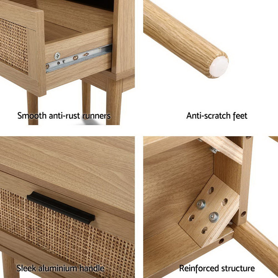 Artiss Bedside Tables Side Table Rattan Drawers Nightstand, image 6