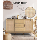 Artiss Rattan Buffet Sideboard - BRIONY Oak - Rear View