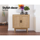 Artiss Rattan Buffet Sideboard 2 Doors - BRIONY Oak - 45-Degree Angle
