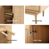 Artiss Rattan Buffet Sideboard 2 Doors - BRIONY Oak - Close-Up Angle