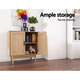 Artiss Rattan Buffet Sideboard 2 Doors - BRIONY Oak - Close-Up Angle