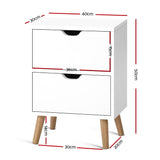 Artiss Bedside Table 2 Drawers - BODEN White - Side View