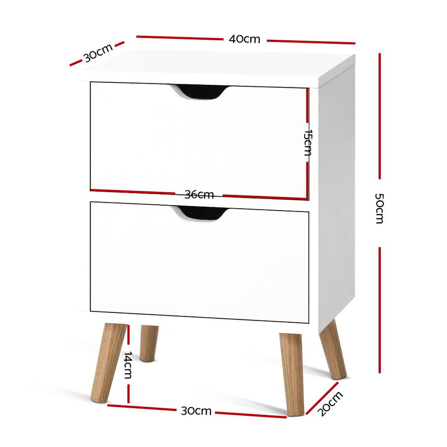 Artiss Bedside Table 2 Drawers - BODEN White, image 3