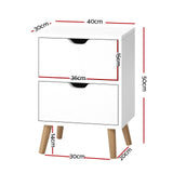 Artiss 2X Bedside Table 2 Drawers - BODEN White - Side View