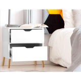 Artiss 2X Bedside Table 2 Drawers - BODEN White - 45-Degree Angle