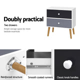 Artiss Bedside Table 2 Drawers - BONDS White - Rear View