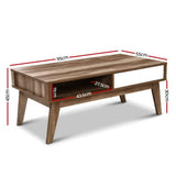 Artiss Coffee Table 2 Drawers Walnut Serena - Front View