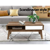 Artiss Coffee Table 2 Drawers Walnut Serena - Side View