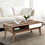 Artiss Coffee Table 2 Drawers Walnut Serena - Close-Up Angle