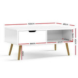 Artiss Coffee Table Storage Drawer White Larin - Front View