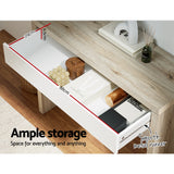 Artiss Console Table Storage Drawer Jory White Pine - Close-Up Angle