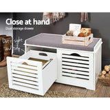 Artiss Shoe Rack Cabinet Bench White Caye - Rear View