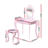 Keezi Kids Dressing Table Stool Set Vanity Mirror Princess Children Makeup Pink - Front View
