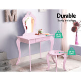 Keezi Kids Dressing Table Stool Set Vanity Mirror Princess Children Makeup Pink - Rear View