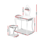 Keezi Kids Dressing Table Stool Set Vanity Mirror Princess Children Makeup White - Front View