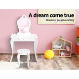 Keezi Kids Dressing Table Stool Set Vanity Mirror Princess Children Makeup White - Side View