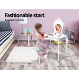 Keezi Kids Dressing Table Stool Set Vanity Mirror Princess Children Makeup White - Top-Down View
