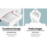 Keezi Kids Dressing Table Stool Set Vanity Mirror Princess Children Makeup White - 45-Degree Angle