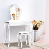 Keezi Kids Dressing Table Stool Set Vanity Mirror Princess Children Makeup White - Close-Up Angle