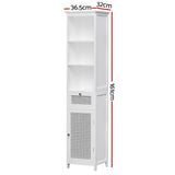 Artiss Bathroom Cabinet Storage 161cm White Rattan Tallboy Toilet Cupboard - Front View