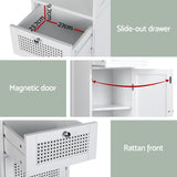Artiss Bathroom Cabinet Storage 161cm White Rattan Tallboy Toilet Cupboard - Rear View