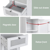 Artiss Bathroom Cabinet Storage X2 White Rattan 161cm - Close-Up Angle
