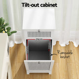 Artiss 2X Laundry Hamper Cabinet Bathroom Storage White Rattan - 45-Degree Angle