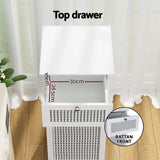 Artiss 2X Laundry Hamper Cabinet Bathroom Storage White Rattan - Rear View