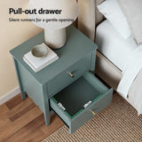 Artiss 2X Bedside Table 2 Drawers Bedroom Storage Nightstand Green - Rear View
