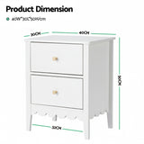 Artiss Bedside Table 2 Drawers Bedroom Storage Nightstand White - Side View
