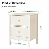 Artiss 2x Bedside Table 2 Drawers Bedroom Storage Nightstand White - Side View