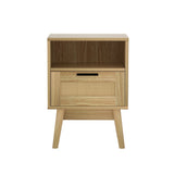 Artiss Rattan Bedside Table 1 Drawer with Shelf - REI Oak - Side View