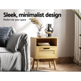 Artiss Rattan Bedside Table 1 Drawer with Shelf - REI Oak - Top-Down View