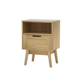 Artiss Rattan Bedside Table 1 Drawer with Shelf - REI Oak - Close-Up Angle