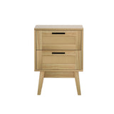 Artiss Rattan Bedside Table 2 Drawers Wood - RIE Oak - Side View