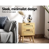 Artiss Rattan Bedside Table 2 Drawers Wood - RIE Oak - Top-Down View