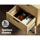 Artiss Rattan Bedside Table 2 Drawers Wood - RIE Oak - 45-Degree Angle