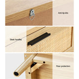 Artiss Rattan Bedside Table 2 Drawers Wood - RIE Oak - Rear View