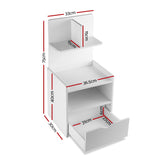 Artiss Bedside Table 1 Drawer with Shelves - EVERMORE White - Top-Down View