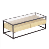 Artiss Coffee Table 2 Drawers Glass Tabletop Pine - Close-Up Angle