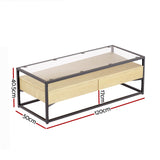 Artiss Coffee Table 2 Drawers Glass Tabletop Pine - Front View