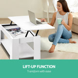 Artiss Coffee Table Lift-top Coffee Table White - Top-Down View